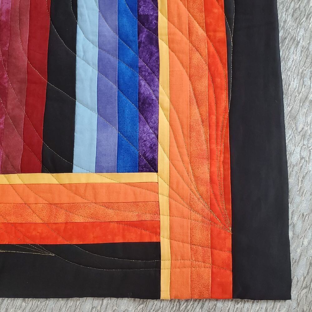 Colorful 53" x 54" Quilted Art Wall Hanging signed by Artist - Fiesta - Picture 4 of 12